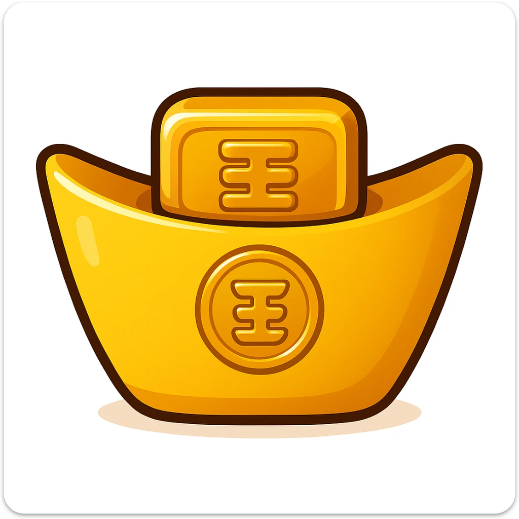 Chinese Yuanbao, which item is a gold ingot used as currency in imperial China, emoji style sticker