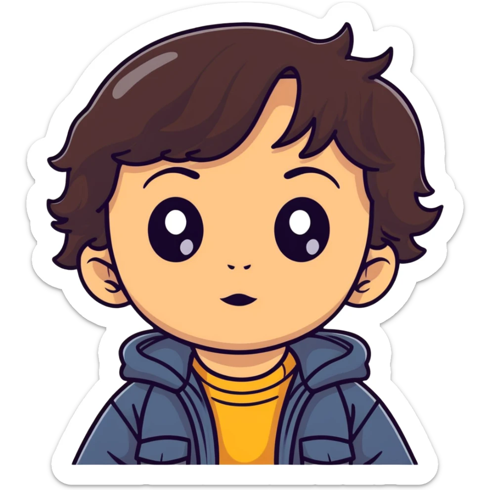 toddler face with big eyes, medium skin tone, and dark wavy hair sticker