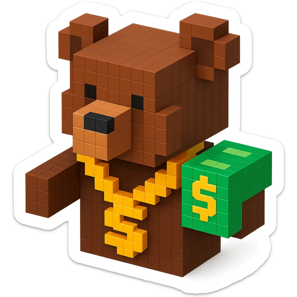 Russian grizzly bear with a rapper chain and money sticker