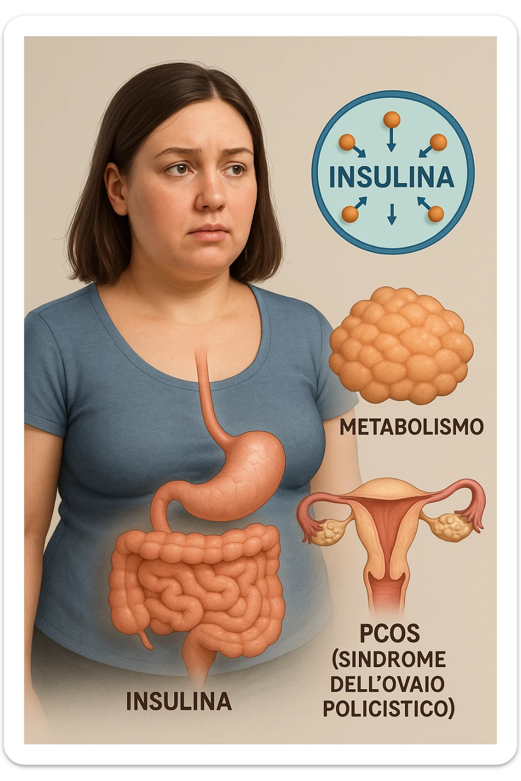 Donna con insulina fuori controllo  in 3D immagine medica donna pcos in italiano basta anche solo un riferimento all'insulina sticker