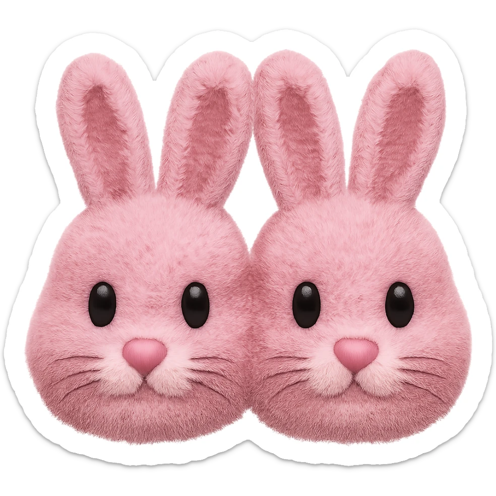 Make the light pink bunny slippers look fuzzy in the style of emoji, with no background. sticker
