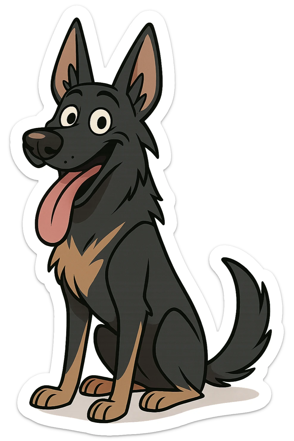 cartoon style dark German Shepherd dog with its tongue hanging out long sticker