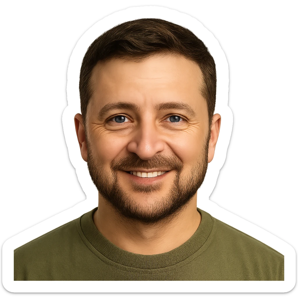 photorealistic emoji style portrait of Vladimir Zelensky with a friendly and approachable look sticker