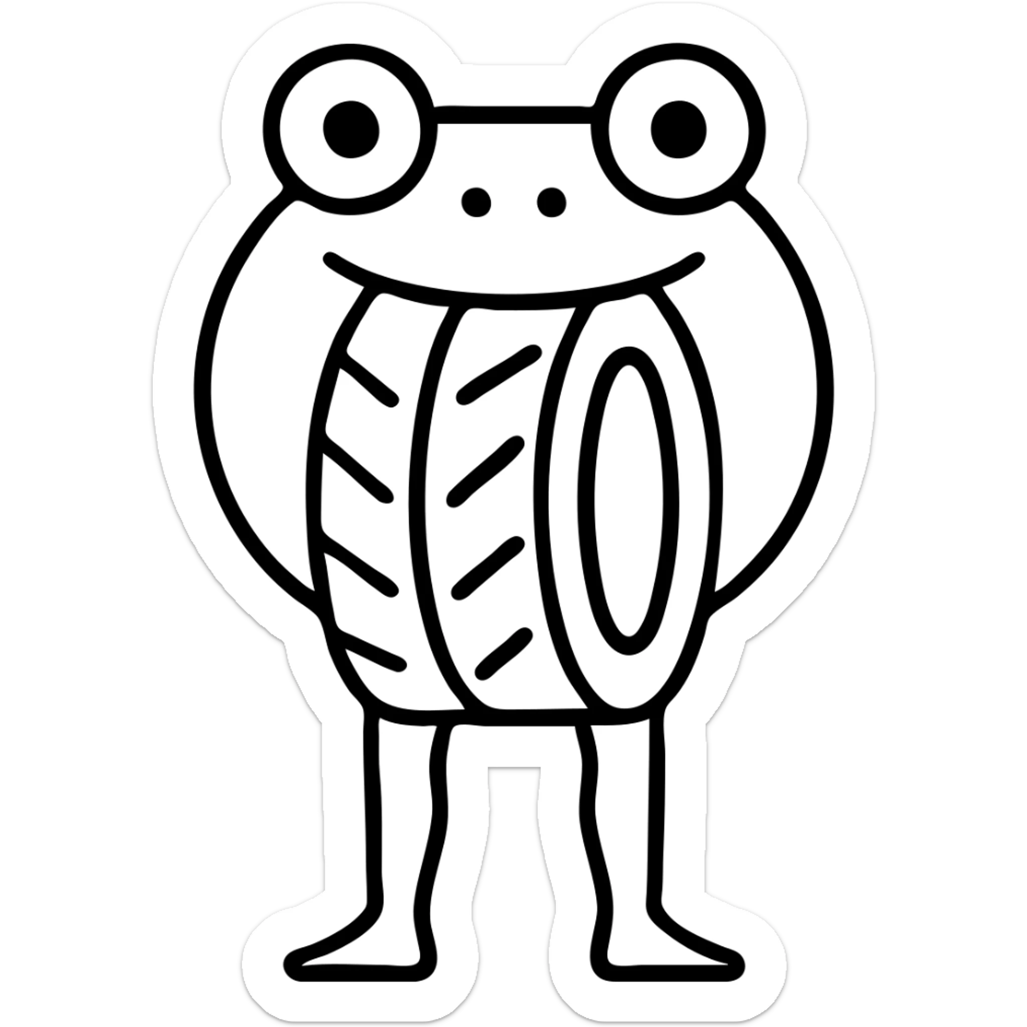 Change the legs to realistic human legs, keep the tire and frog's head, outlined icon style, no background sticker