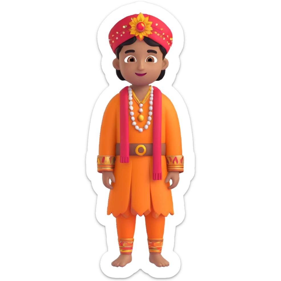 brother emoji, traditional Indian boy, festive attire, happy, warm colors, isolated on white background sticker