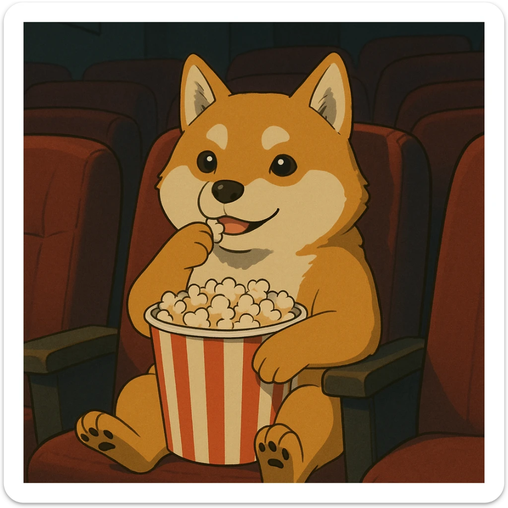 shiba inu eating popcorn at the movie theater sticker