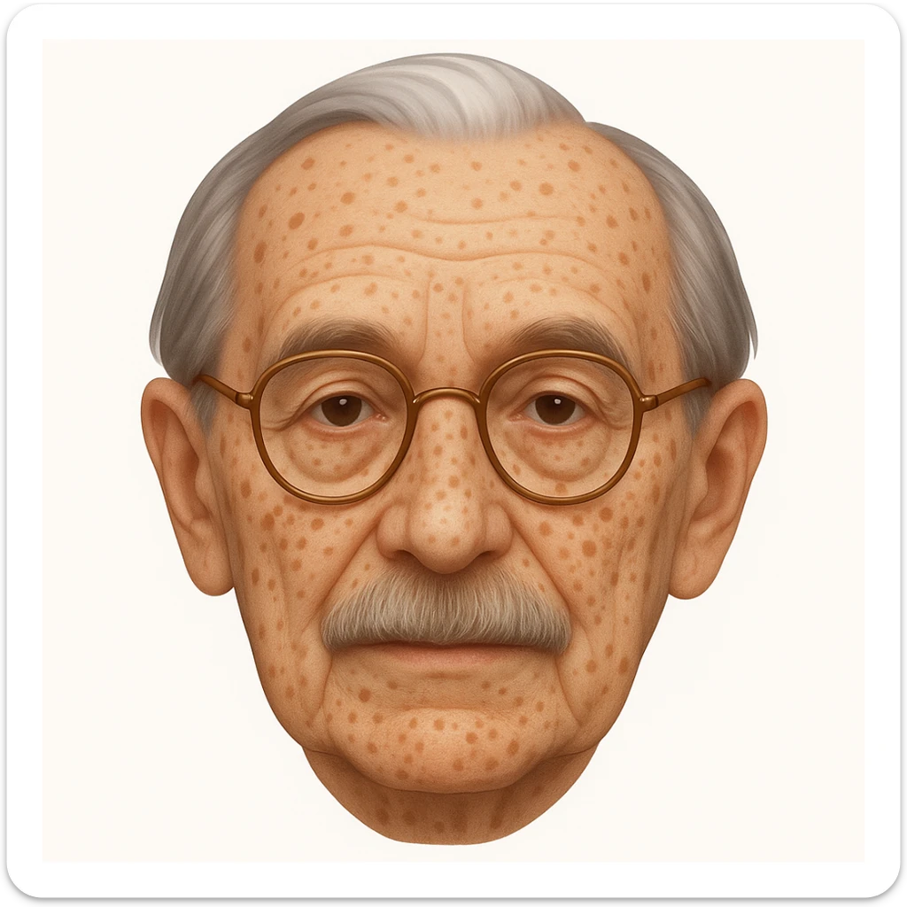 Add more age spots and freckles, and make the face more closely resemble Hans Jonas, German philosopher, while keeping the emoji style. sticker