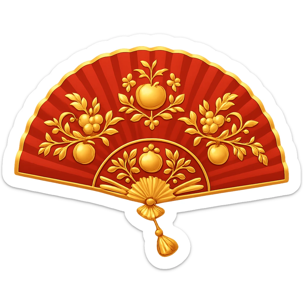 Add gold details to the red hand fan in the style of apple emojis. Keep the emoji style with no background. sticker