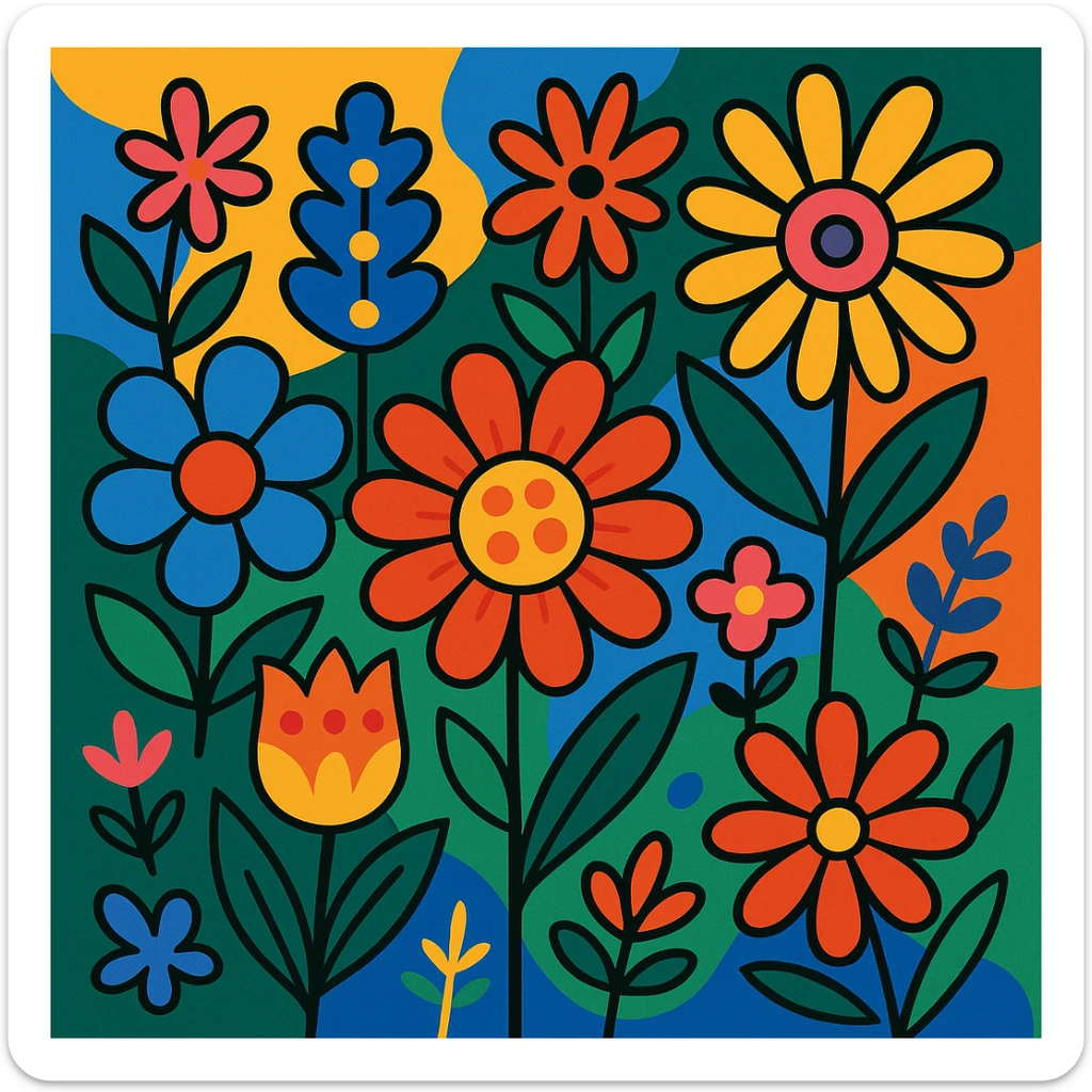 flower fantasy with bold colors and playful shapes sticker