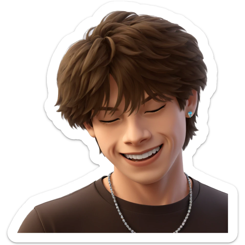 smiling boy with jewelry sticker