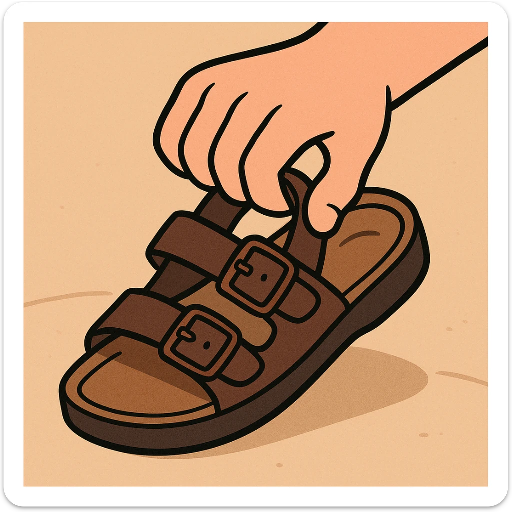 a hand grabbing a sandal sticker