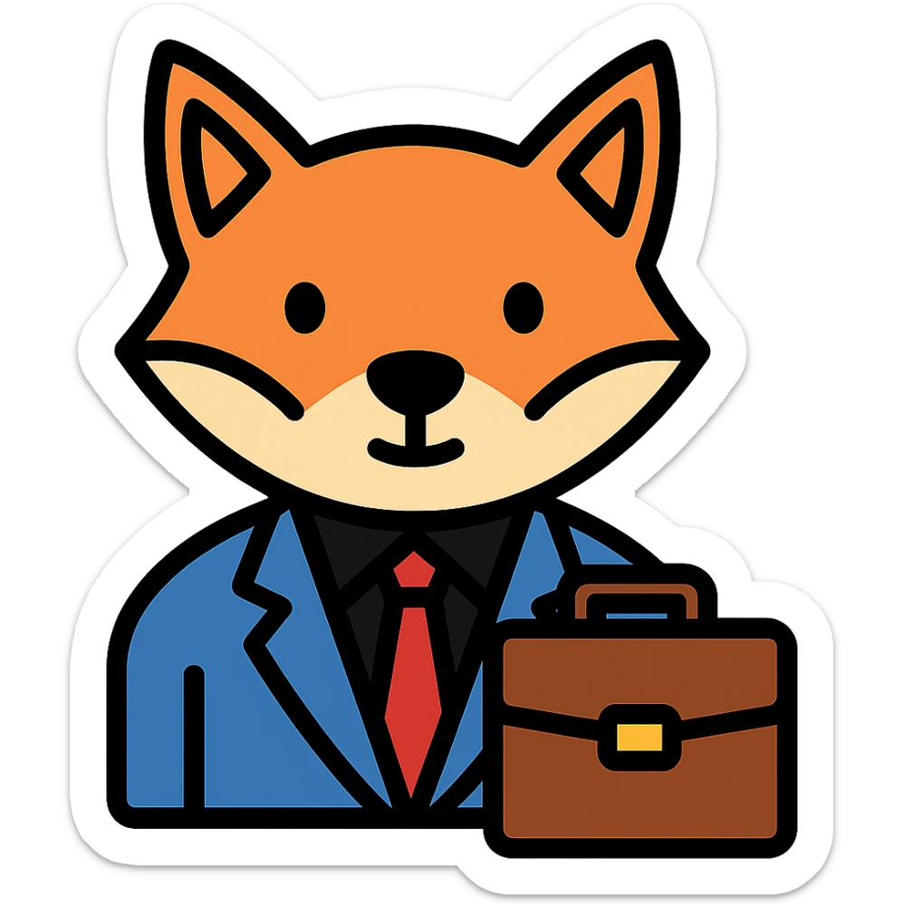 Add a briefcase to the fox in a business suit, keep the color outline icon style, no background. sticker