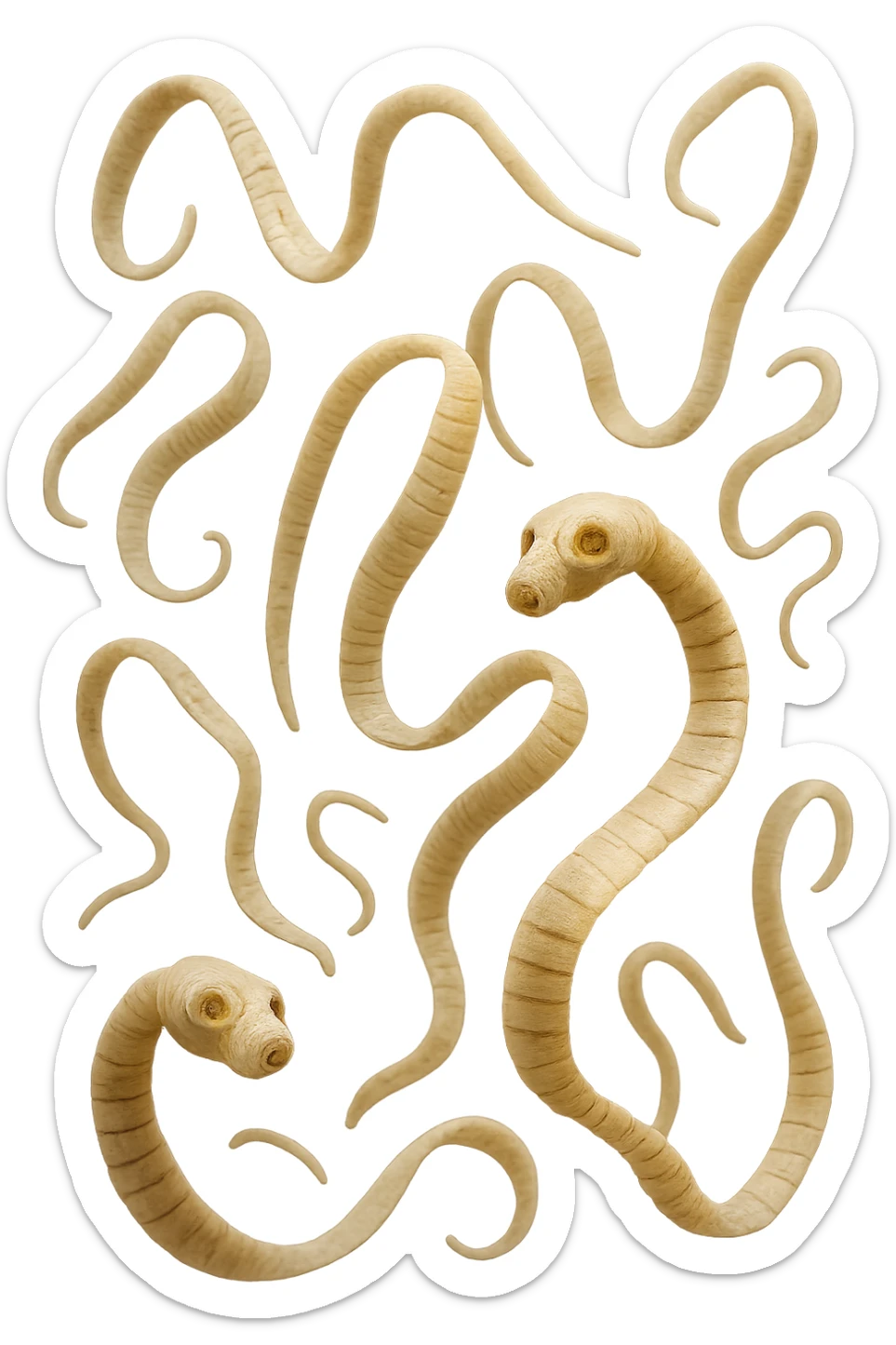 PARASSITI COME LA TENIA FLUTTUANO IN ARIA, iperrealistico 4k sticker