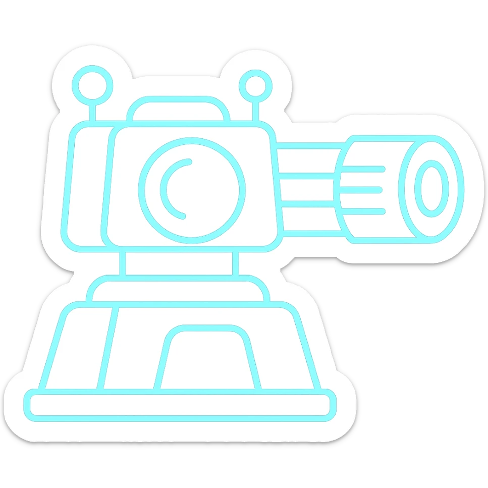 Edit the sci-fi turret icon to have only blue glowing effects in color outline style, keeping the background transparent. sticker