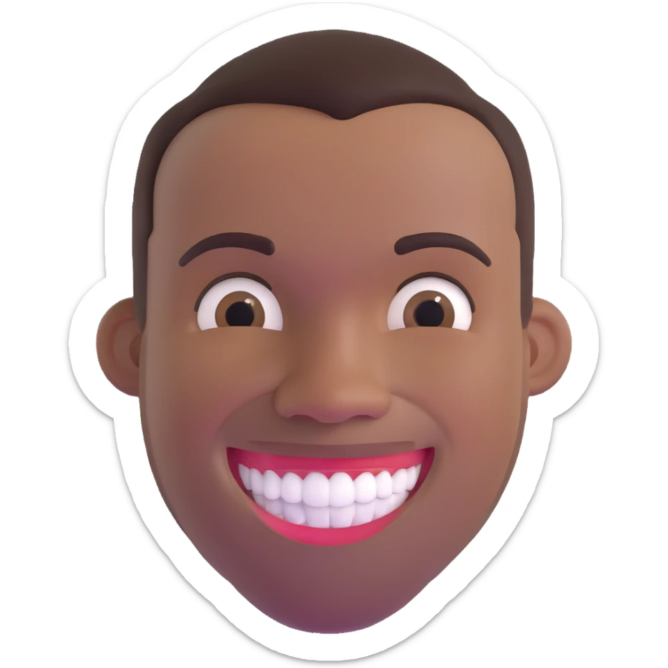 smiling black man with big teeth, standard male haircut, oval face, Rio de Janeiro theme, no glasses, carioca sticker