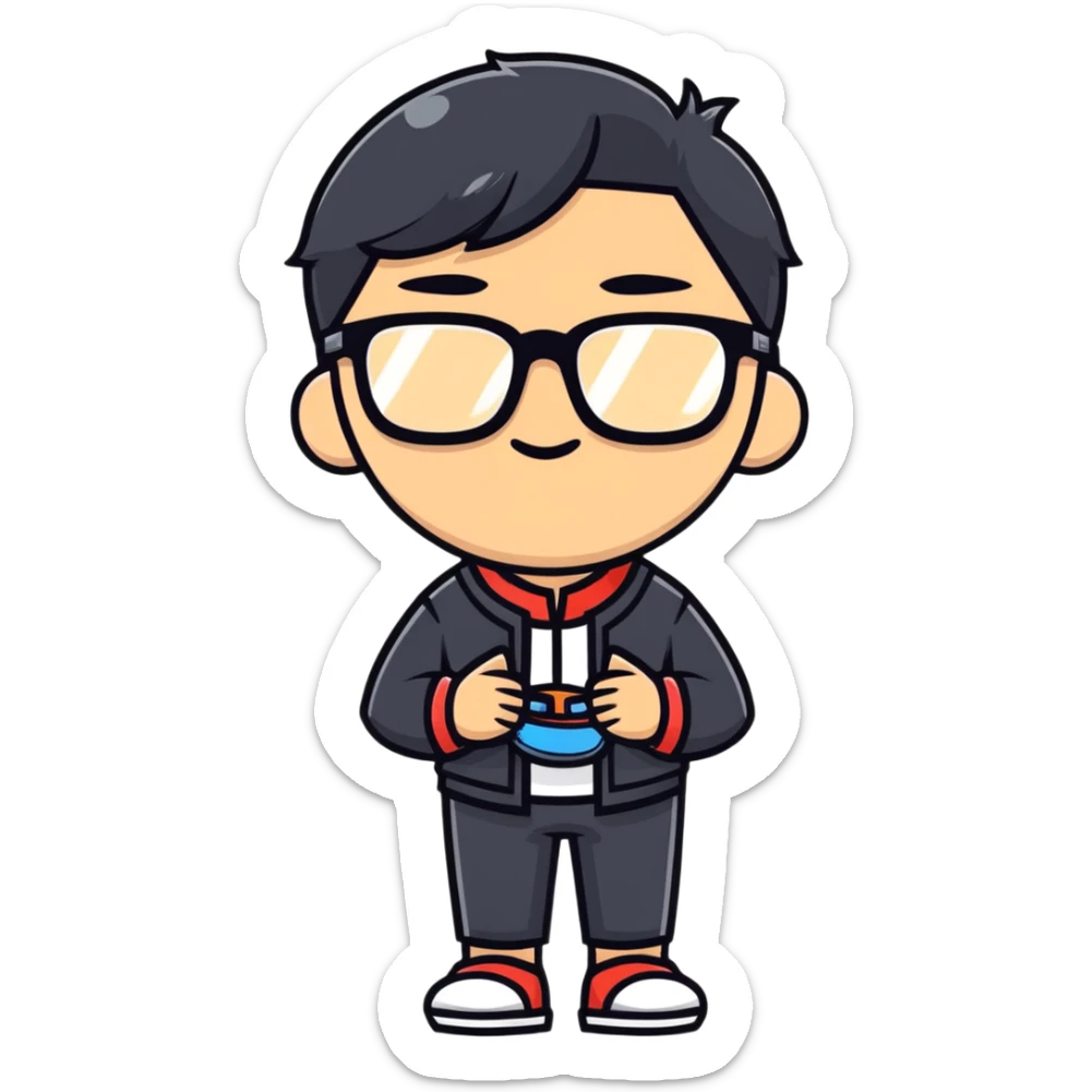 Casual Asian male character with glasses and stylish outfit sticker