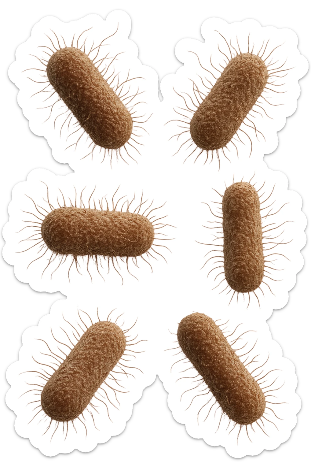 6 batteri intestinali iperrealistici sul bordeaux fluttuano in aria, iperrealistico 4k sticker