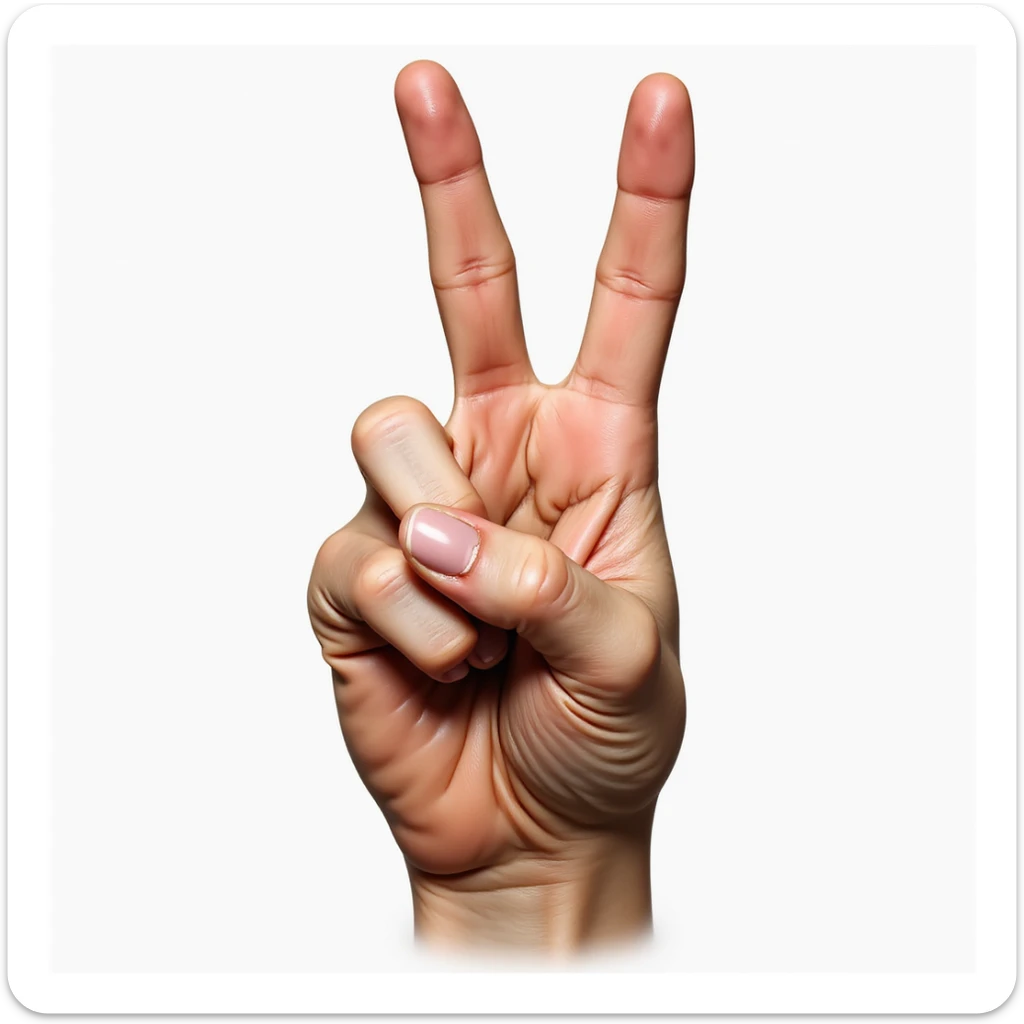 naturalistic depiction of a hand making the ASL R sign, fingers crossed, palm forward, realistic anatomy and color sticker