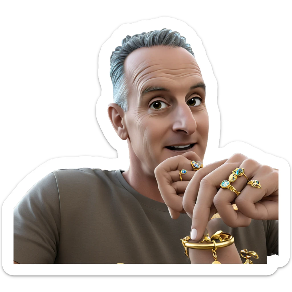 boy holding jewelry by tree sticker