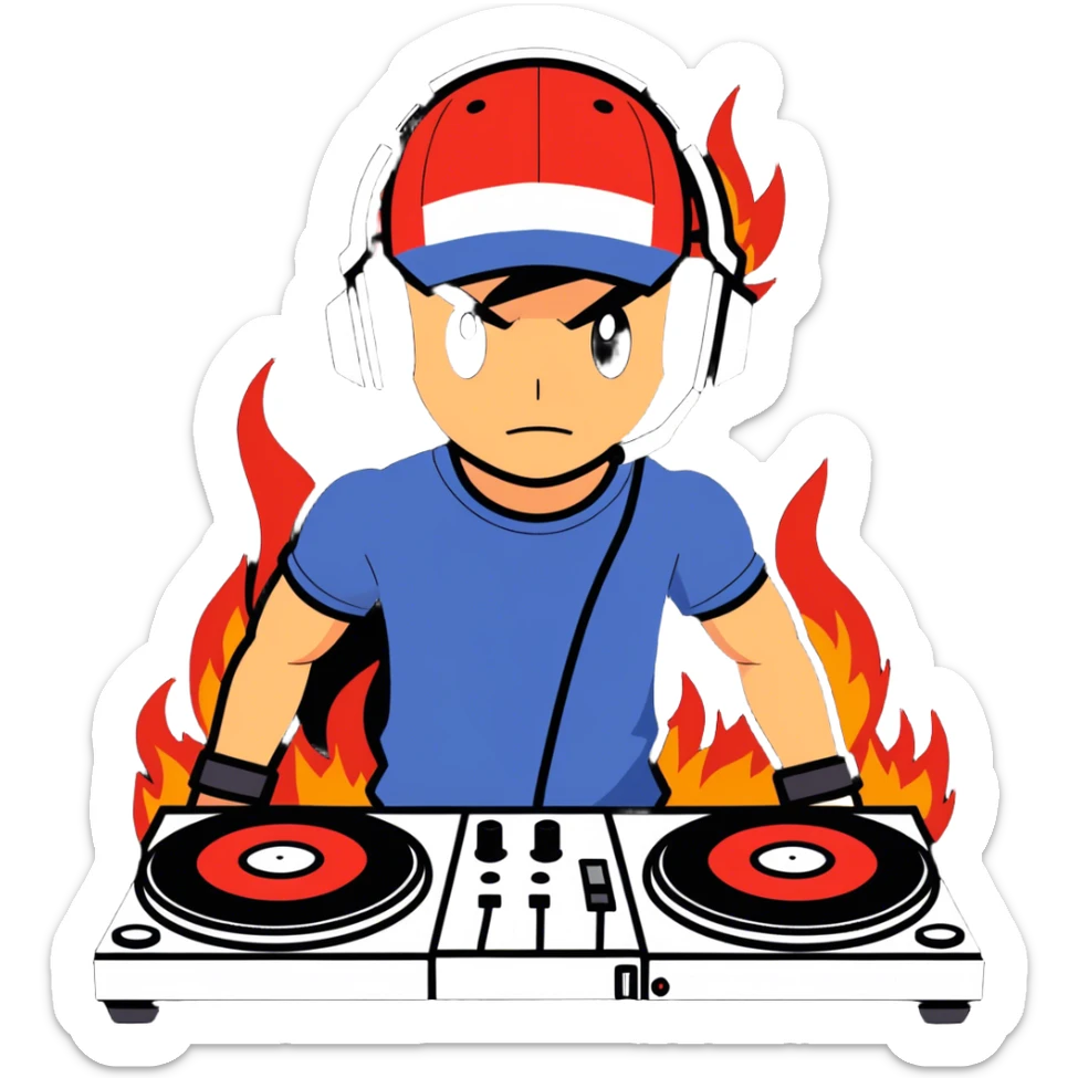 Hot handsomeb muscular 6ft tall ash ketchum being a  dj and his music is on fire while men dance sticker