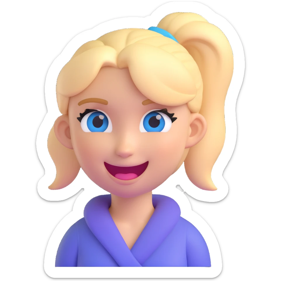 3D emoji of a white girl with blonde hair in a ponytail, blue eyes, winking sticker