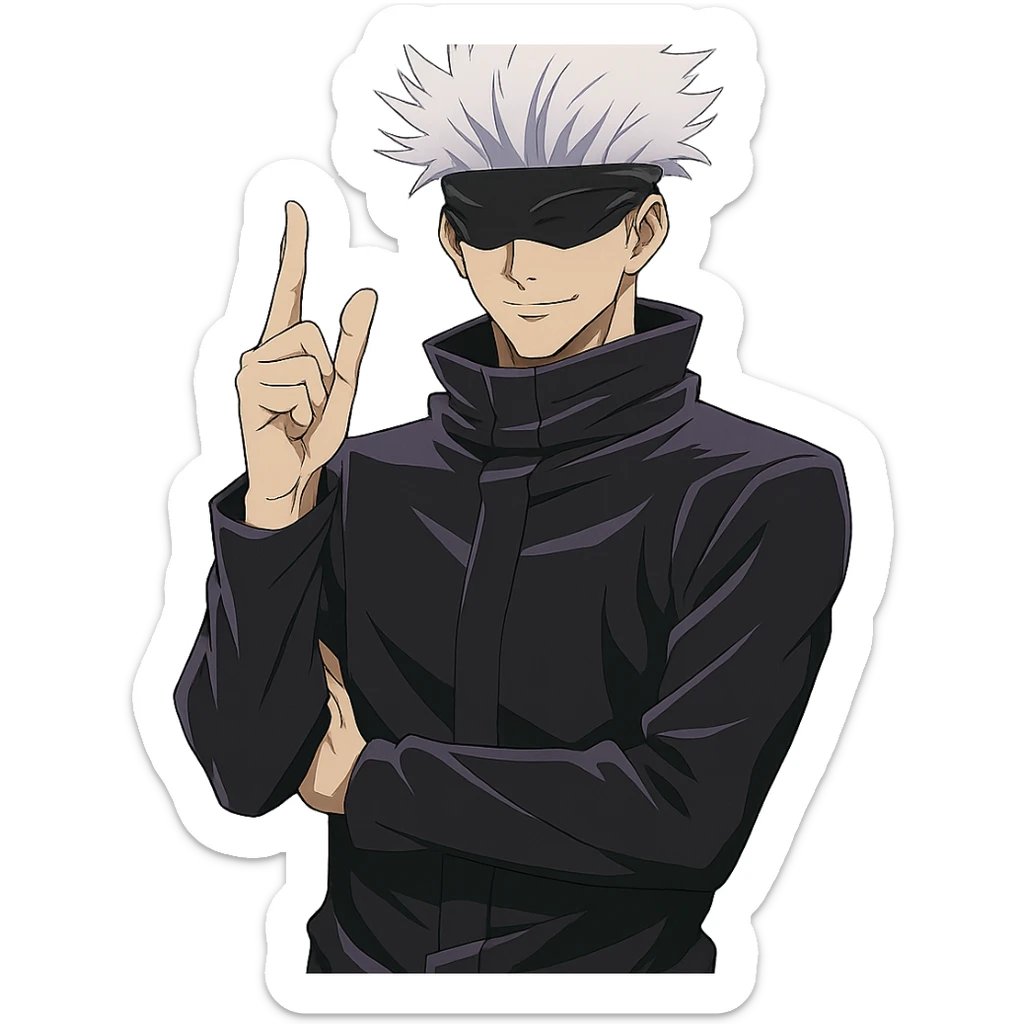 Satoru Gojo from Jujutsu Kaisen, white hair, blindfold, confident pose, anime style sticker