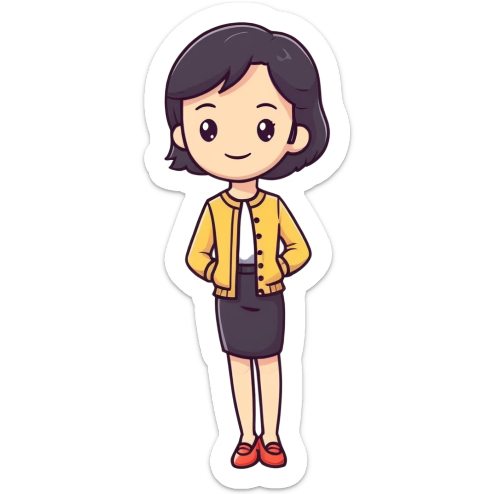 Poised British girl with fashionable outfit, graceful posture and subtle smile sticker