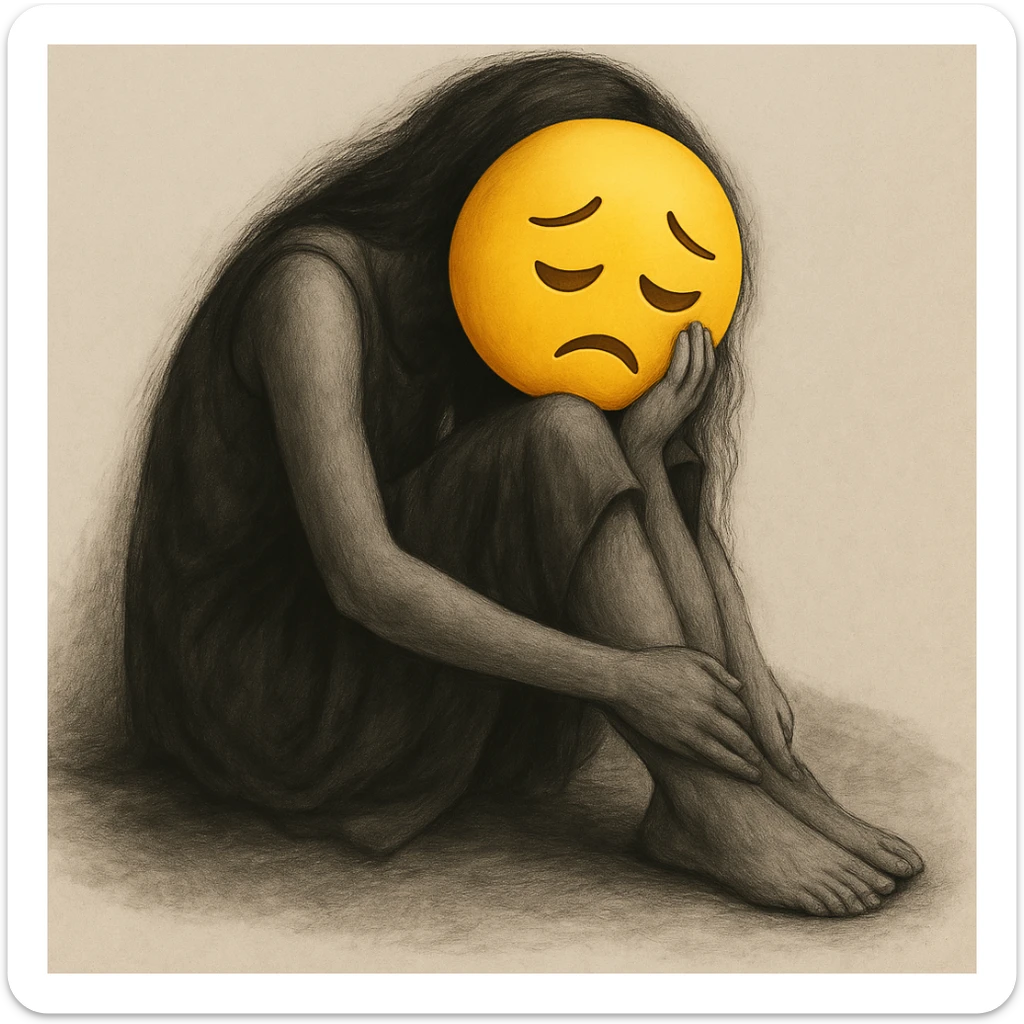 Replace the girl's face with a classic yellow emoji face, keeping the rest of the image and mood unchanged. The style should resemble a classic yellow emoji face. sticker
