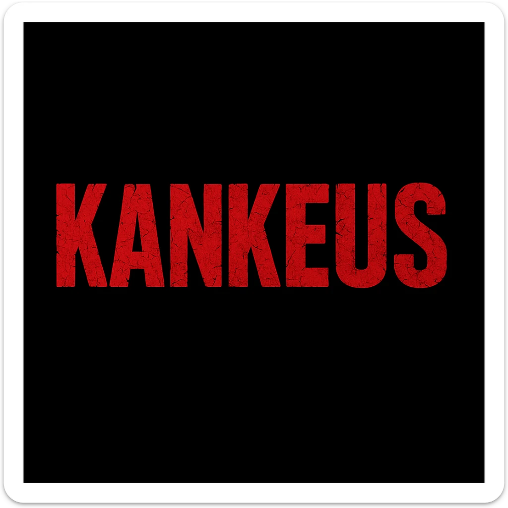 Change the KankeuS logo text color to red instead of white, keeping the DayZ-style, bold, cracked, survival horror vibe, on black background. Maintain the cracked, bold, survival horror vibe with red text on black background. sticker