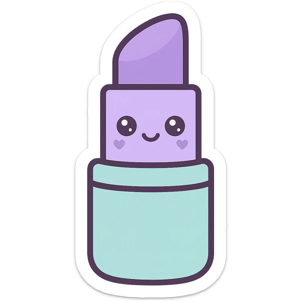 Edit the lipstick emoji to have purple color lipstick, keep the kawaii style, and remove the background. sticker