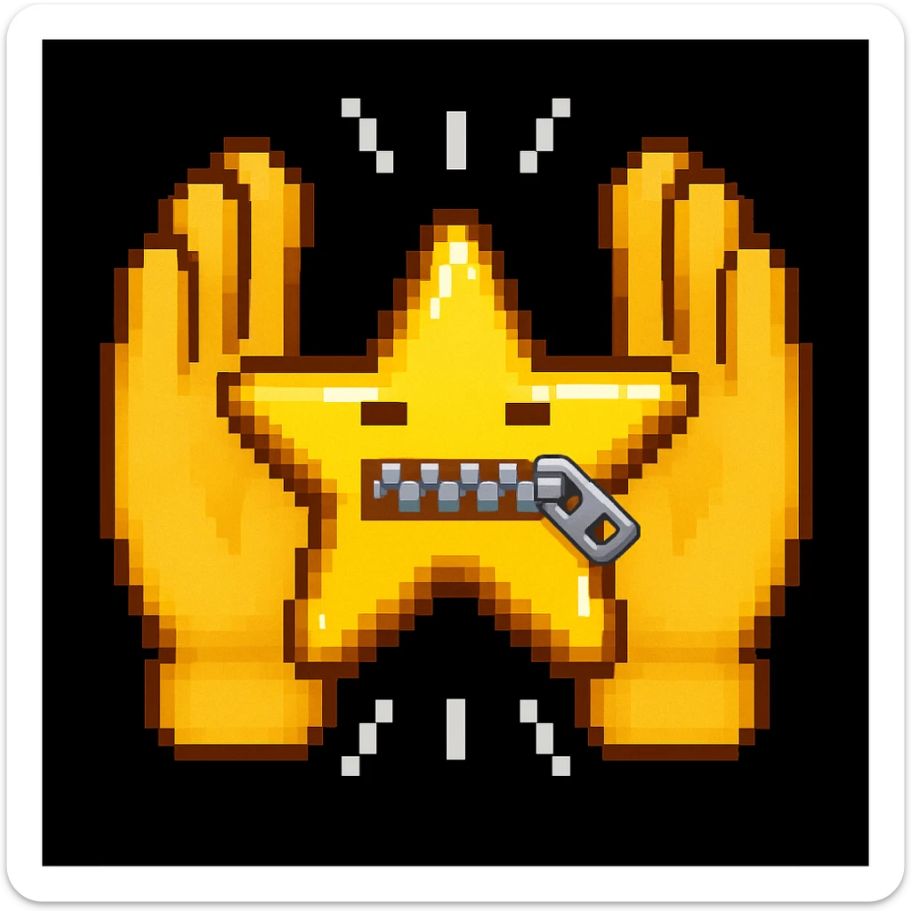 A 100 x 100 pixel emoji showing applause, with a yellow star-shaped mouth that has a zipper, mimicking the attached image. The star shape should be creatively incorporated into the design to represent applause. The emoji should be in the same style as the reference image. sticker