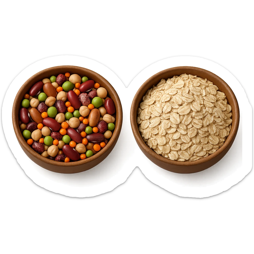 BOWL DI LEGUMI INSIEME A BOWL DI FIOCCHI DI AVENA POGGIATE,  iperrealistico 4k sticker