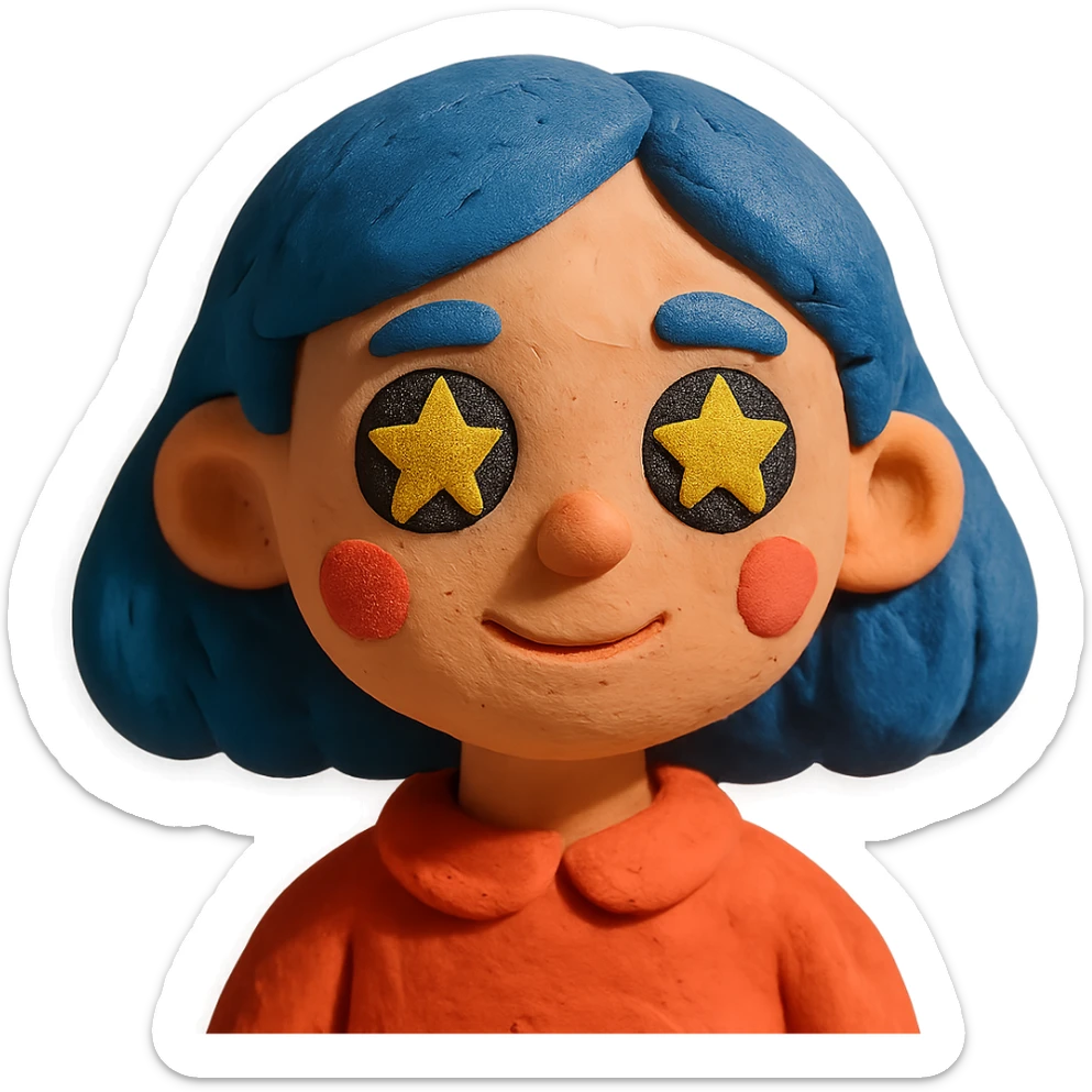 girl with blue hair and stars in her eyes sticker