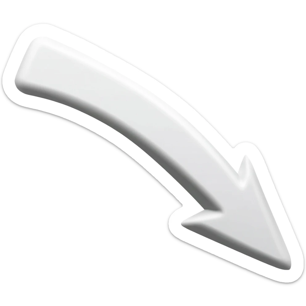 down arrow, clear, going down first, then right, sharp curve sticker