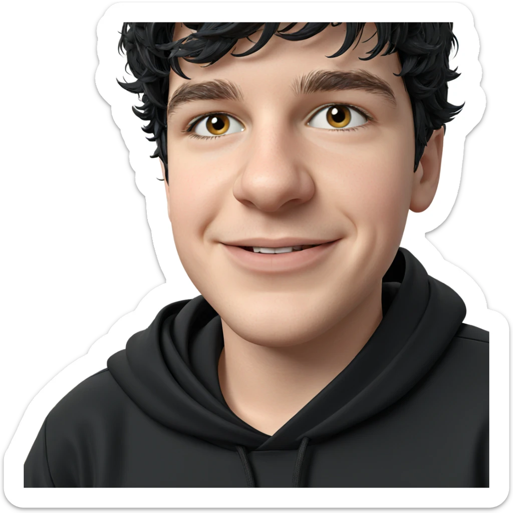 smiling boy in black hoodie sticker