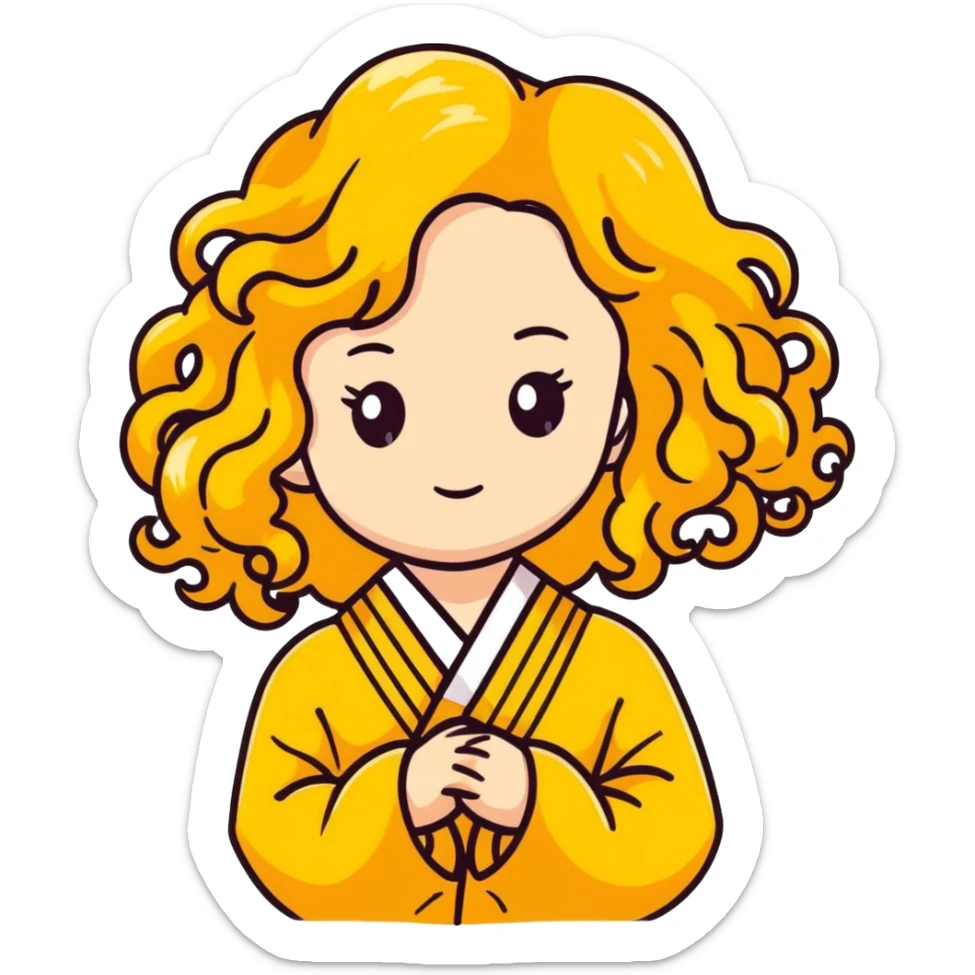 Cute Japanese girl with golden big curly wavy hair sticker
