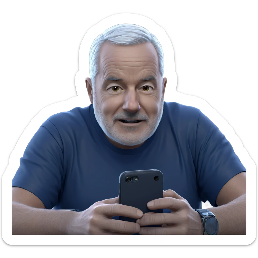 old man with cellphone in hand sticker