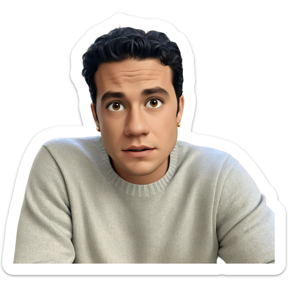 boy in sweater with earrings sticker