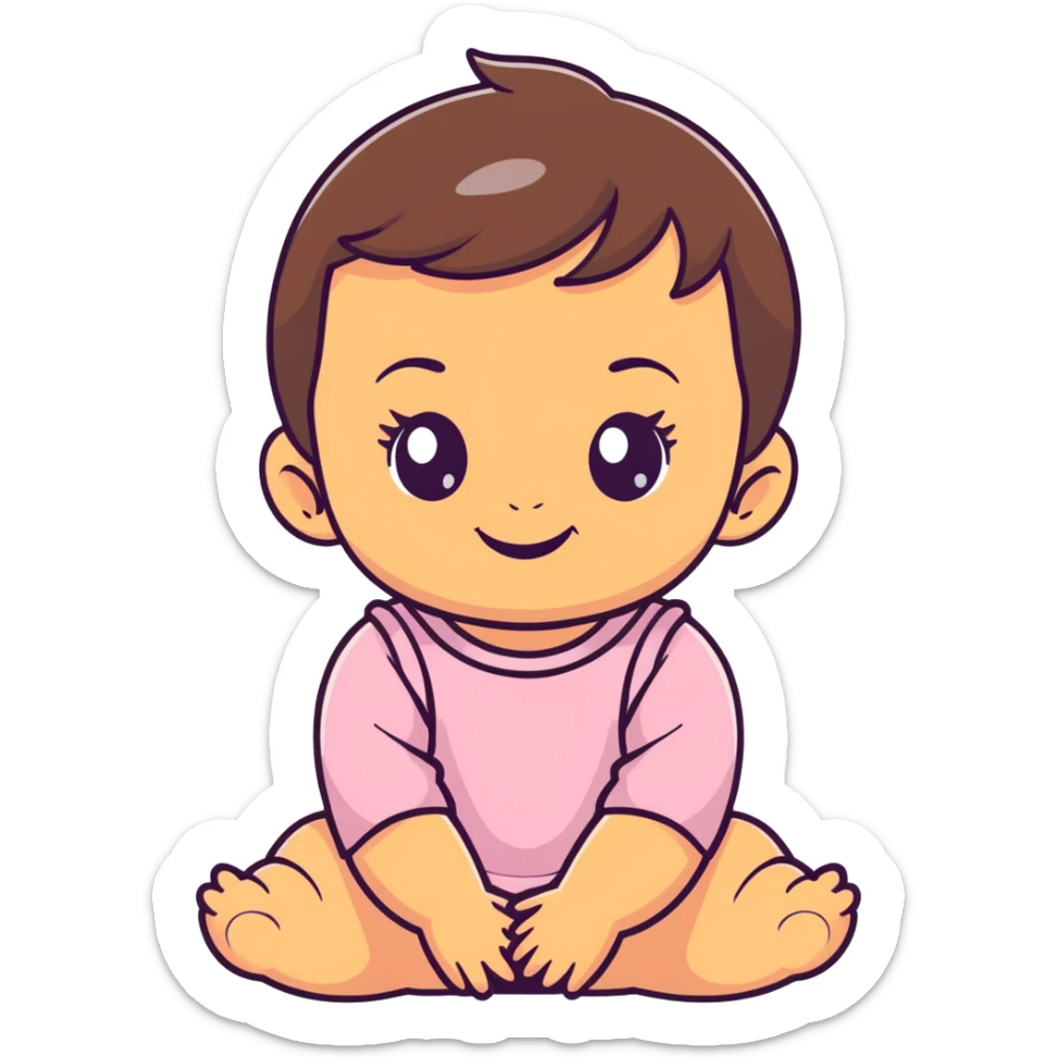 smiling baby girl with big eyes, medium skin tone, and dark hair sticker