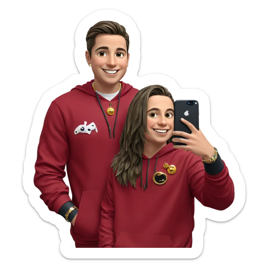 smiling boys with jewelry selfie sticker