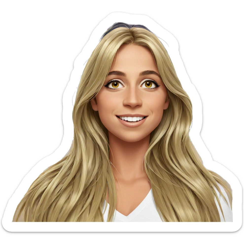 blonde girl with a smile sticker