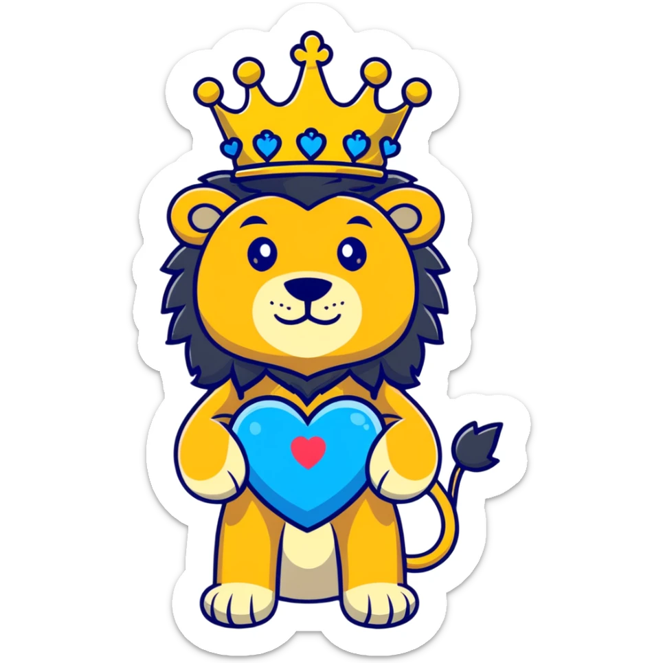 brave lion wearing a golden crown with blue hearts in New York City sticker