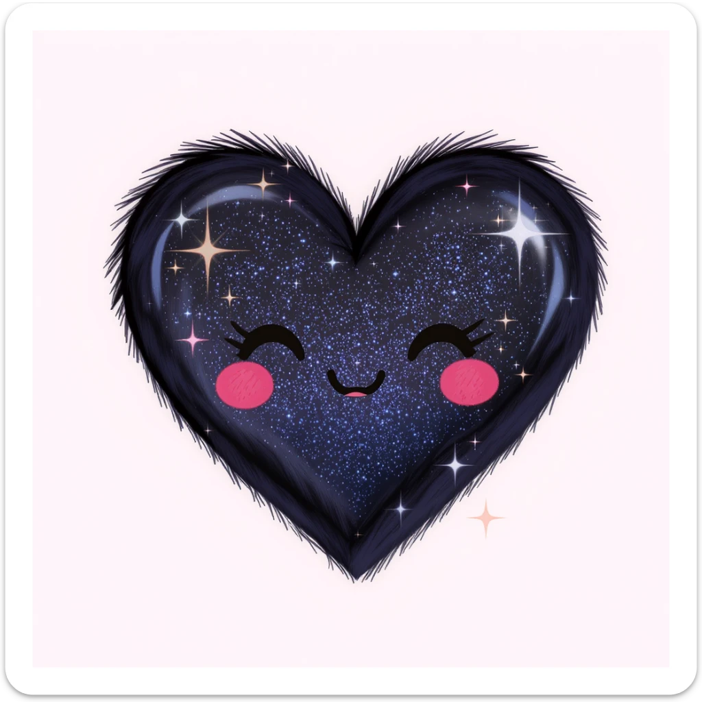 goth heart emoji, cute and shiny, with sparkles, no background sticker