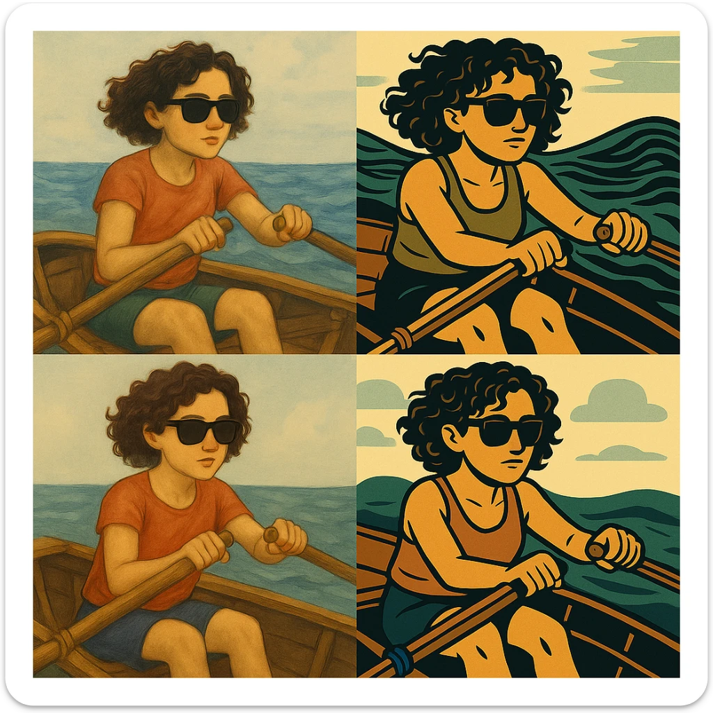 Kıvırcık saçlı, kürek çeken kızın güneş gözlüğü takmasını sağla sticker