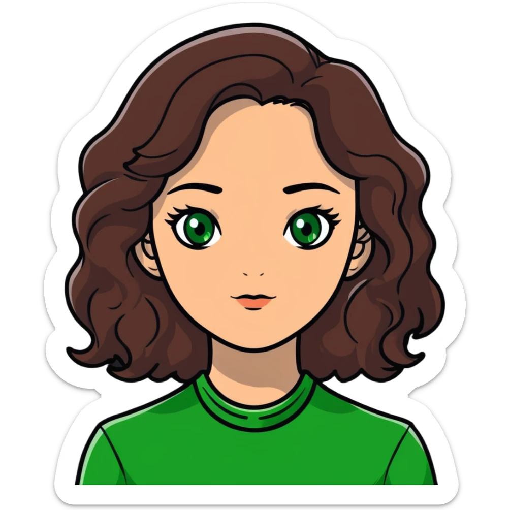 white girl with wavy dark brown hair and green eyes  sticker