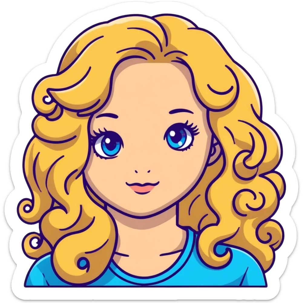beautiful girl with long curly blonde hair, blue eyes, long eyelashes sticker