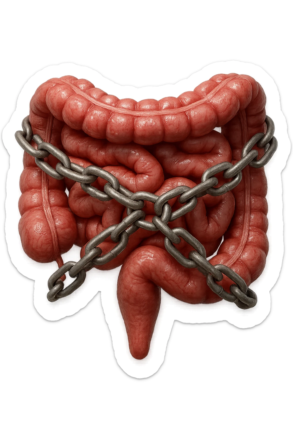 INTESTINO UMANO ANATOMICO REALISTICO CHIUSO DA CATENA TUTTA INTORNO E LUCCHETTO, IPERREALISTICO 4K sticker