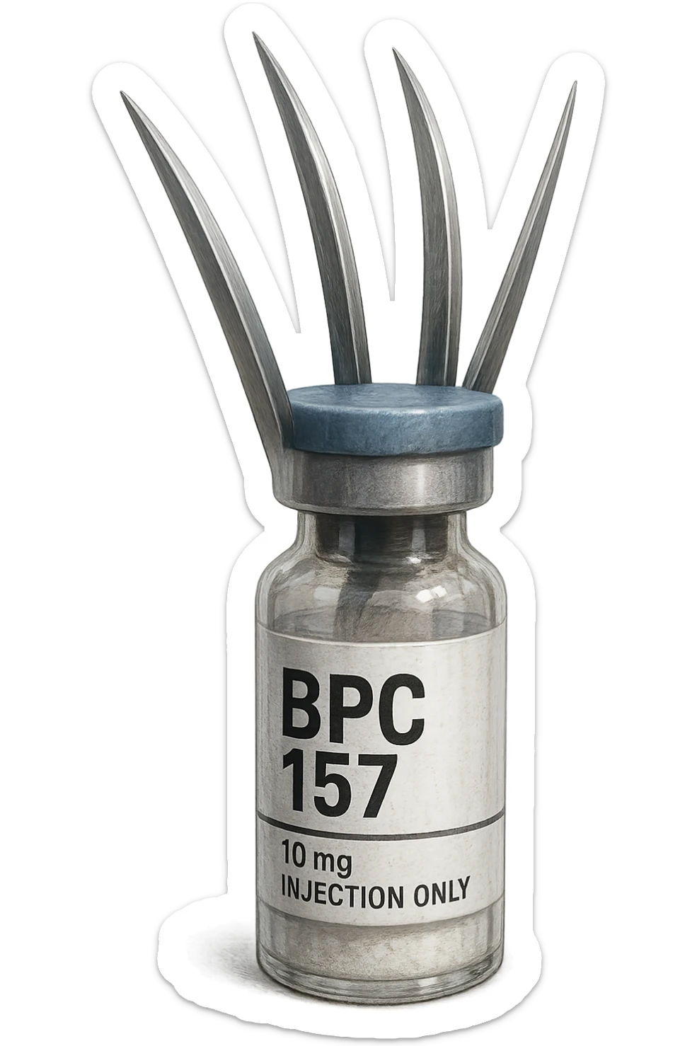 fiala medica con la scritta "BPC 157" SULL'ETICHETTA E GLI ARTIGLI DI WOLVERINE CHE SPUNTANO DA DIETRO sticker