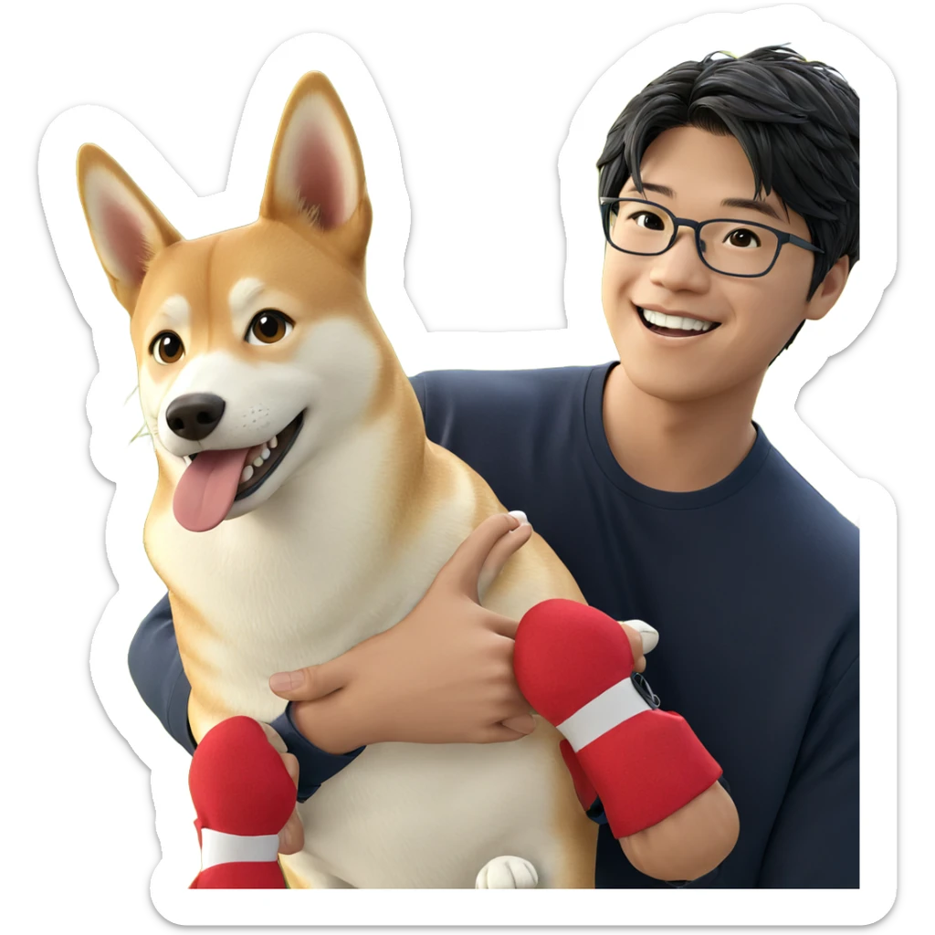 playful boy with shiba inu sticker