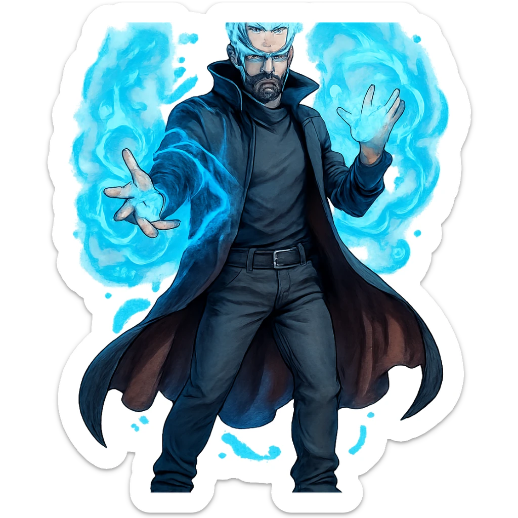 the strongest sorcerer of the modern age, powerful, mystical, modern clothing, magical aura sticker
